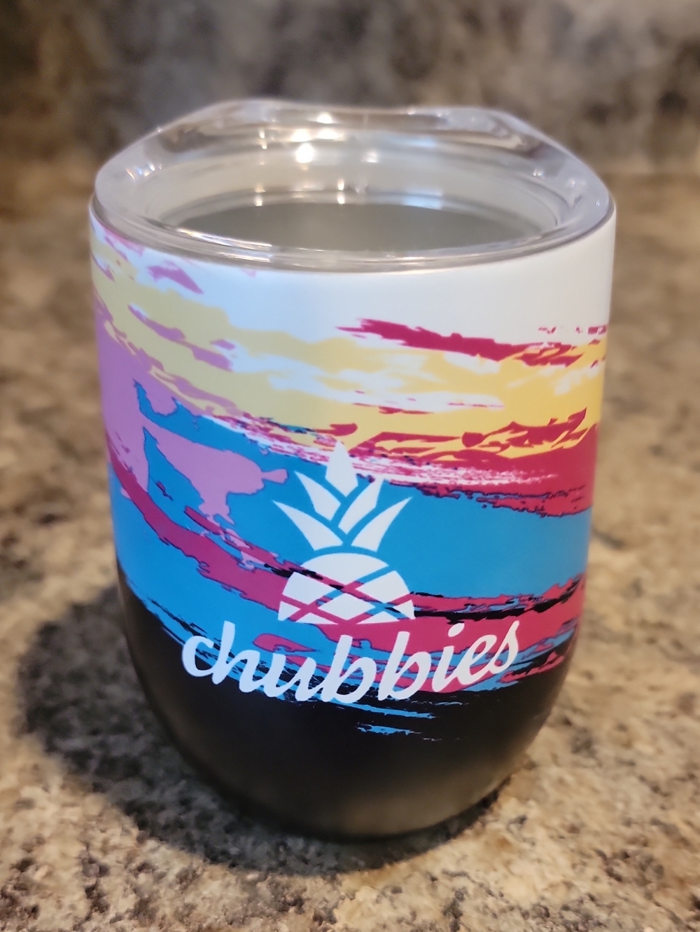 Chubbies Sunset Stripe Wine Tumbler - Blue, Pink, Yellow, Black, White